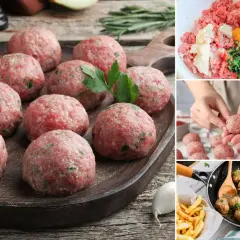 Prepara tus ingredientes para saber como hacer albondigas perfectas. Carne picada, huevo, pan rallado y hierbas.