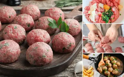 Prepara tus ingredientes para saber como hacer albondigas perfectas. Carne picada, huevo, pan rallado y hierbas.