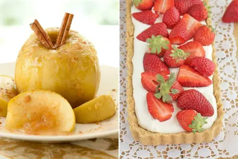 Manzana asada con canela y tarta de fresas. ¡10 postres en 5 minutos para disfrutar!