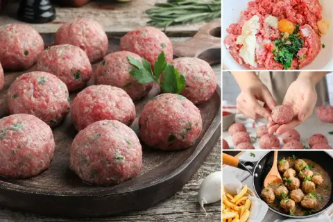 Prepara tus ingredientes para saber como hacer albondigas perfectas. Carne picada, huevo, pan rallado y hierbas.