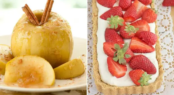 Manzana asada con canela y tarta de fresas. ¡10 postres en 5 minutos para disfrutar!