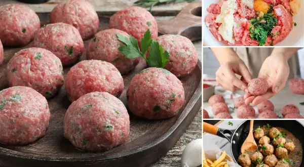 Prepara tus ingredientes para saber como hacer albondigas perfectas. Carne picada, huevo, pan rallado y hierbas.