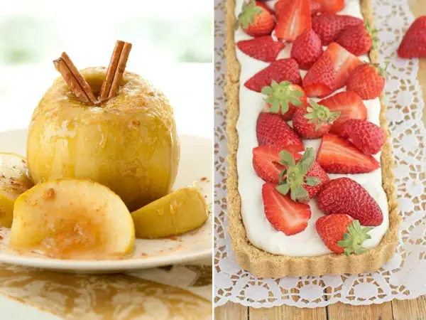 Manzana asada con canela y tarta de fresas. ¡10 postres en 5 minutos para disfrutar!